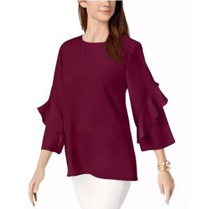 Alfani Women's Petite Ruffled-Sleeve Zip-Back Top Size MP